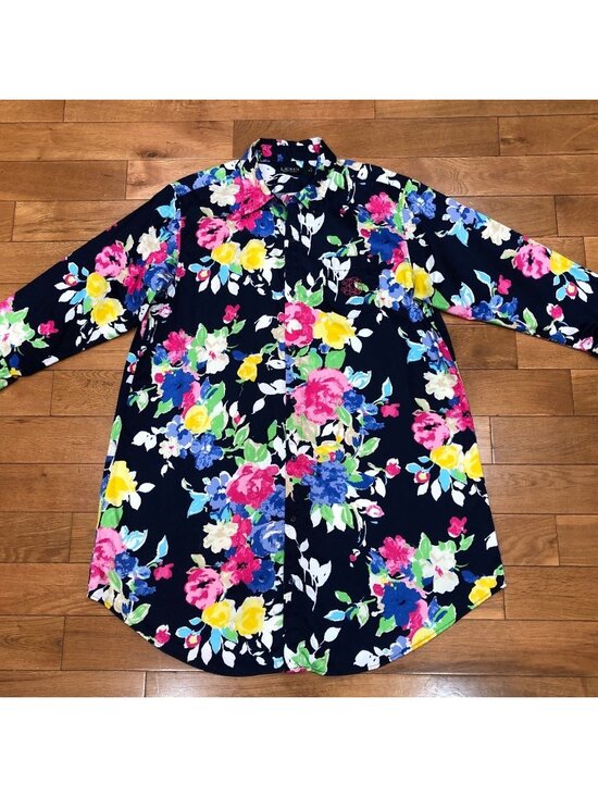 Lauren Ralph Lauren Floral Button Front 3/4 Sleeve Tunic Shirt Size M - Picture 5 of 10